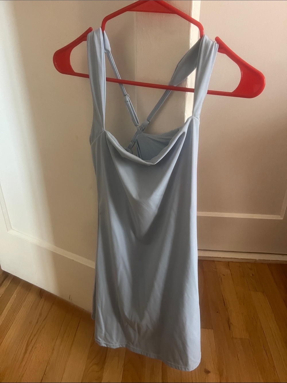 Light Blue Cowl-Neck Chemise Slip with Adjustable Straps